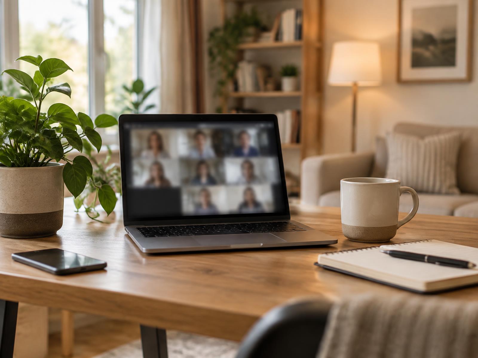 Laptop mit Videogespräch auf einem Schreibtisch